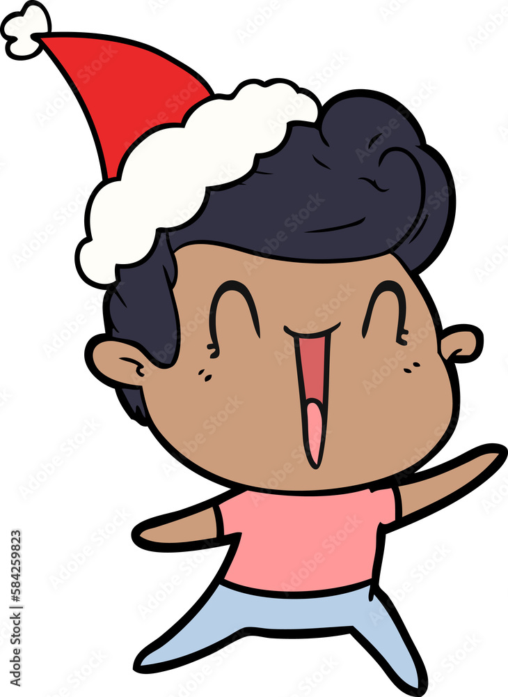 line drawing of a excited man wearing santa hat