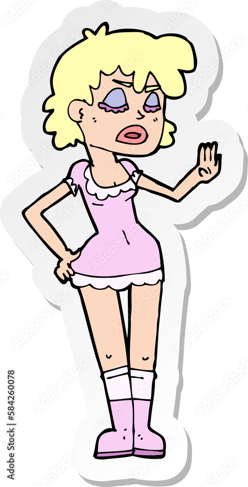 sticker of a cartoon woman making dismissive gesture sticker of a cartoon woman making dismissive gesture