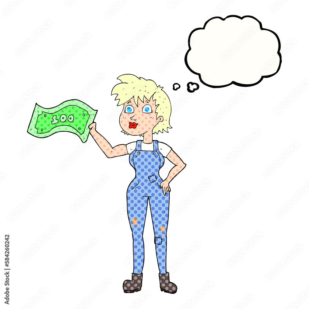 thought bubble cartoon confident farmer woman with money thought bubble cartoon confident farmer woman with money