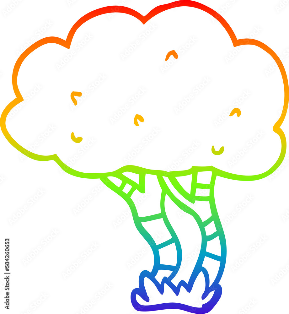 rainbow gradient line drawing cartoon tree
