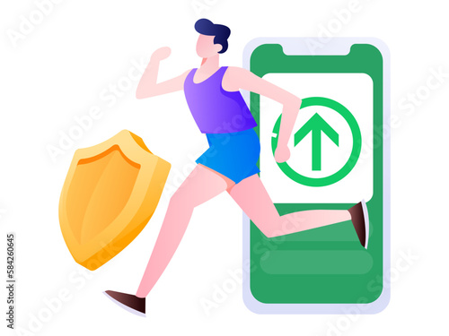 Vector internet operation hand-drawn illustration of people exercising and running healthy
