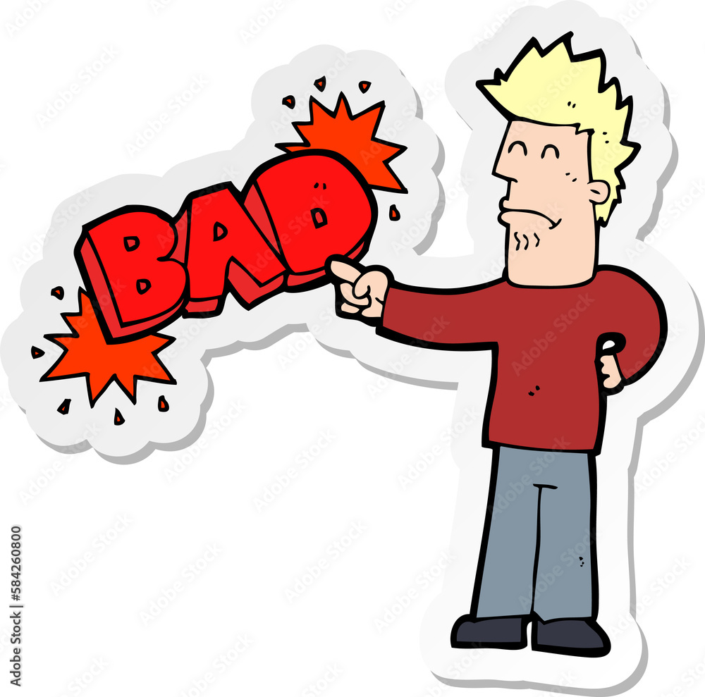 sticker of a cartoon man pointing out the bad sticker of a cartoon man pointing out the bad