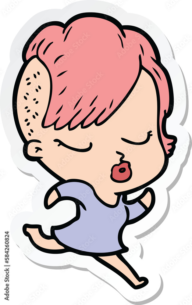sticker of a cartoon pretty hipster girl sticker of a cartoon pretty hipster girl