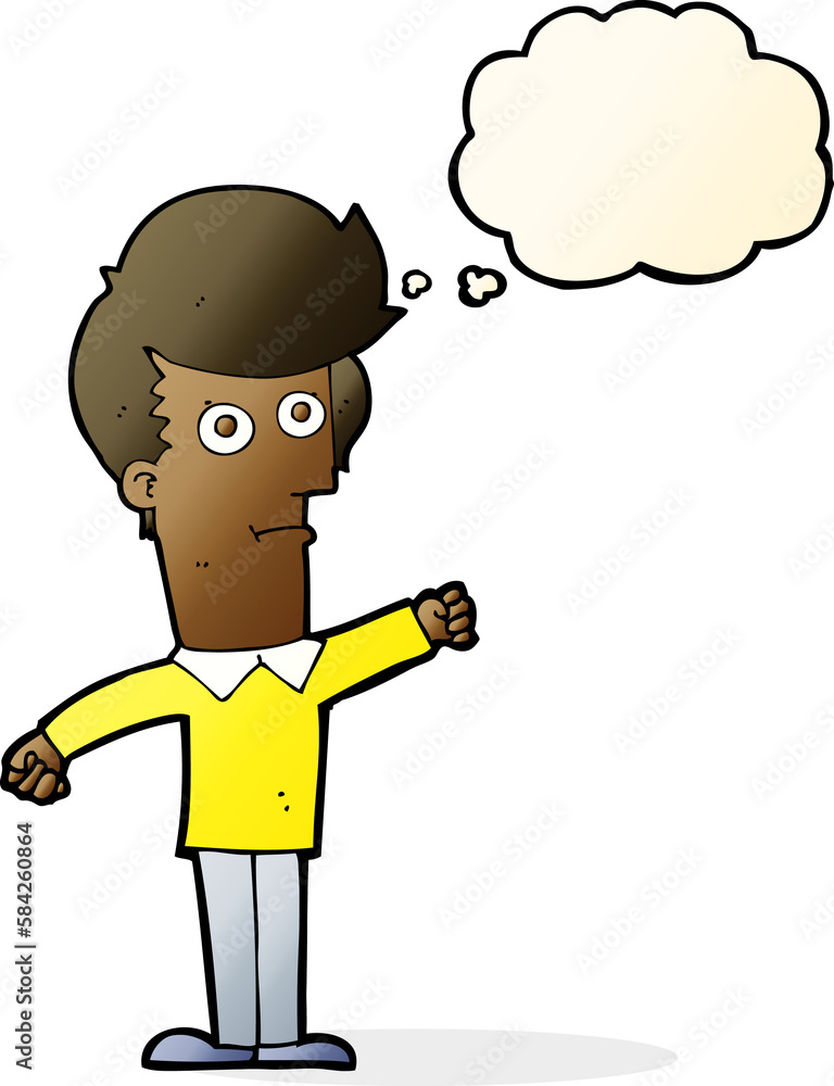 cartoon man punching with thought bubble cartoon man punching with thought bubble