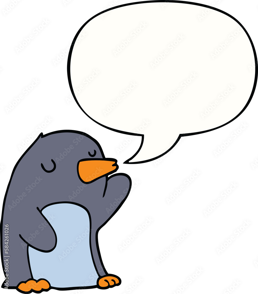 cartoon penguin and speech bubble