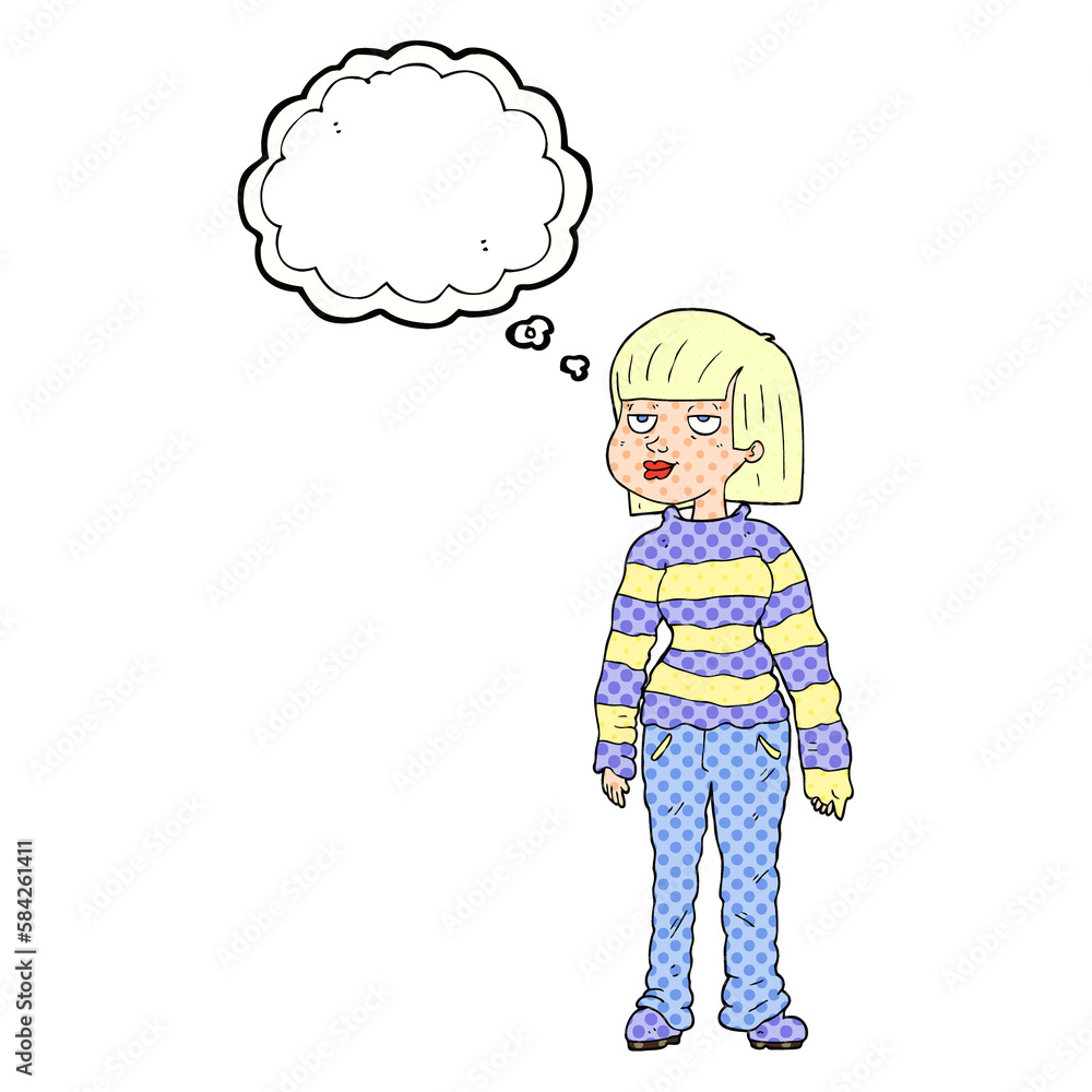 thought bubble cartoon woman in casual clothes thought bubble cartoon woman in casual clothes