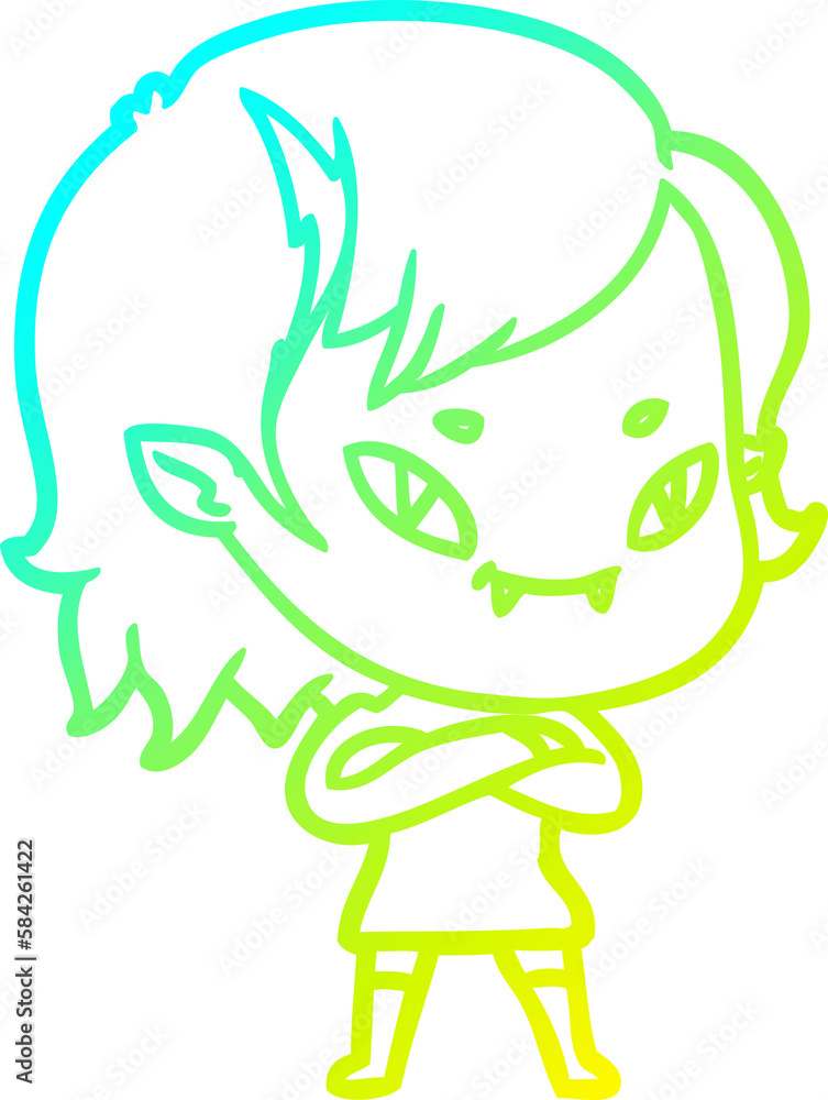cold gradient line drawing cartoon friendly vampire girl cold gradient line drawing cartoon friendly vampire girl