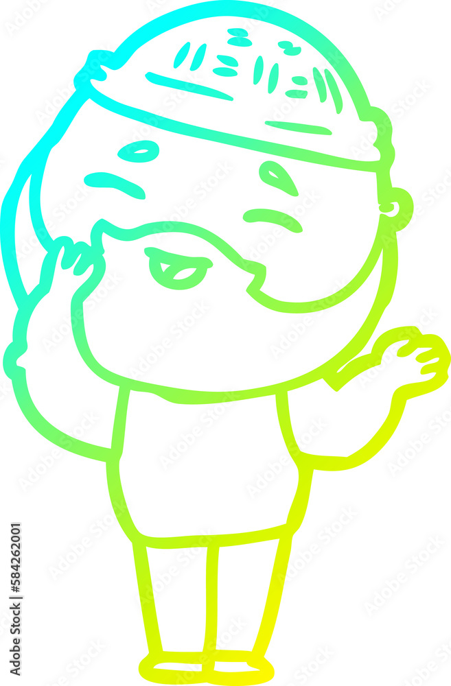 Obraz premium cold gradient line drawing cartoon happy bearded man