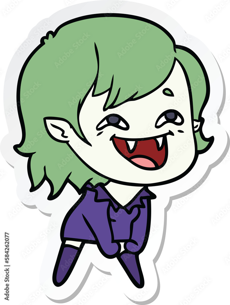 sticker of a cartoon laughing vampire girl sticker of a cartoon laughing vampire girl