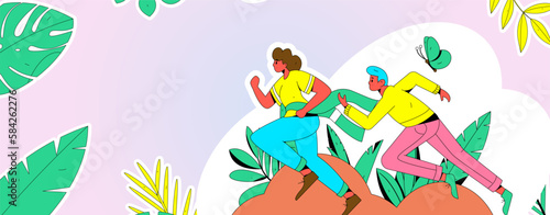 Vector internet operation hand-drawn illustration of people exercising and running healthy 