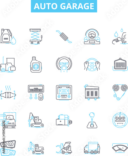 Auto garage vector line icons set. Auto, Garage, Repair, Service, Tune-up, Oil, Change illustration outline concept symbols and signs