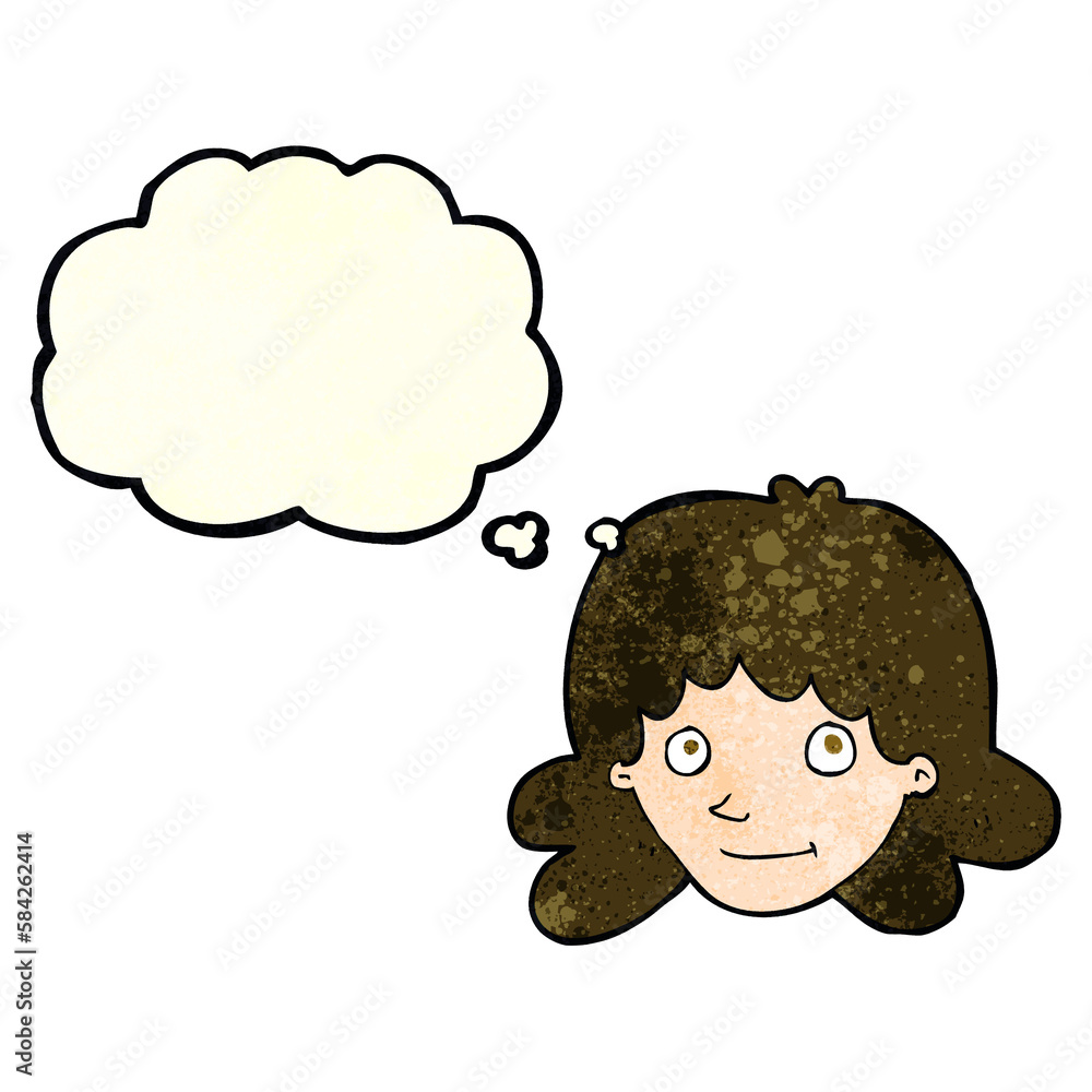 cartoon happy female face with thought bubble cartoon happy female face with thought bubble