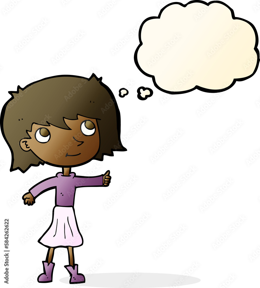 cartoon happy girl with thought bubble cartoon happy girl with thought bubble