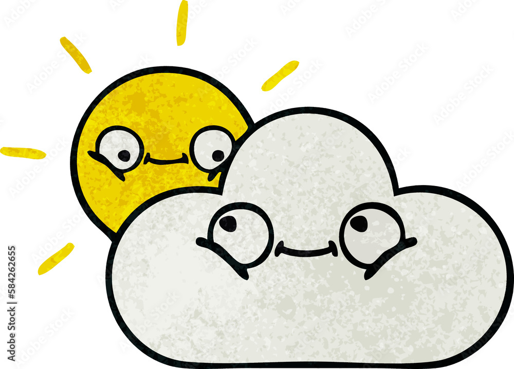 retro grunge texture cartoon sunshine and cloud retro grunge texture cartoon sunshine and cloud