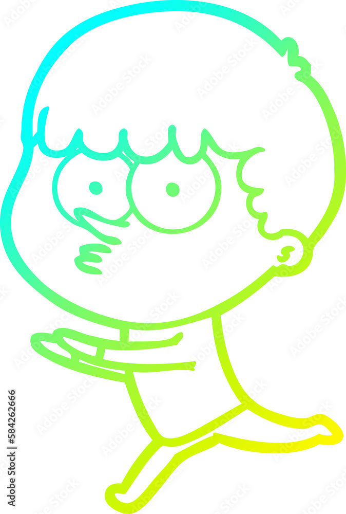cold gradient line drawing cartoon curious boy running