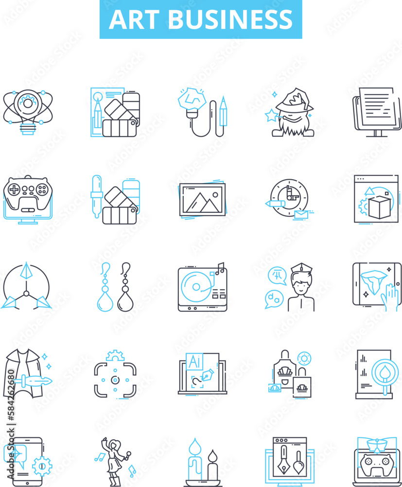 Art business vector line icons set. Art, Business, Commerce, Networking, Selling, Design, Marketing illustration outline concept symbols and signs