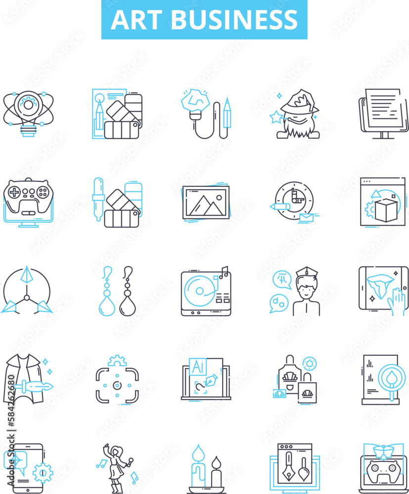 Art business vector line icons set. Art, Business, Commerce, Networking, Selling, Design, Marketing illustration outline concept symbols and signs Art business vector line icons set. Art, Business, Commerce, Networking, Selling, Design, Marketing illustration outline concept symbols and signs