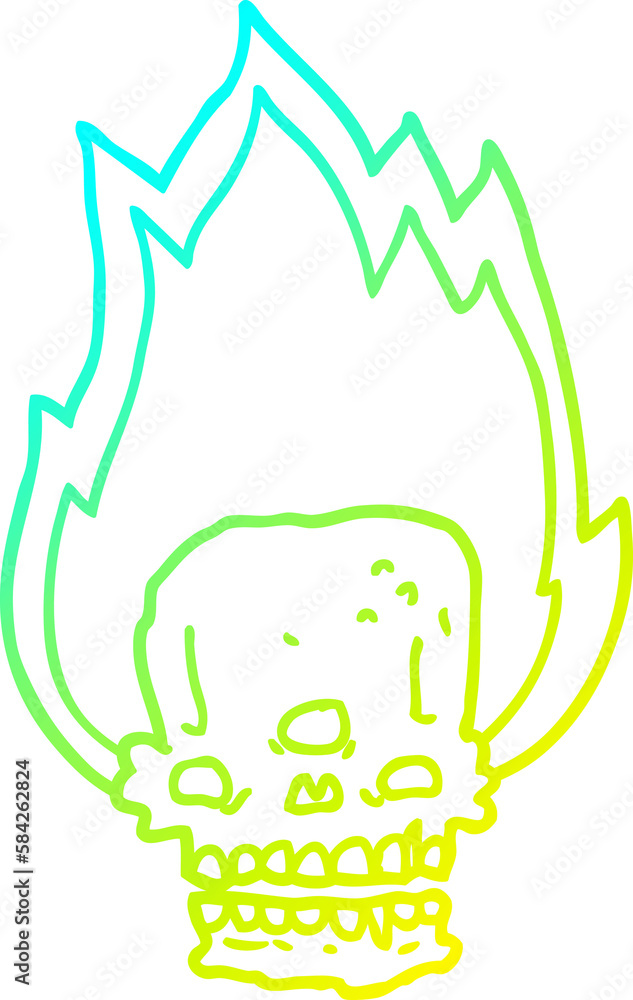 cold gradient line drawing spooky cartoon flaming skull cold gradient line drawing spooky cartoon flaming skull