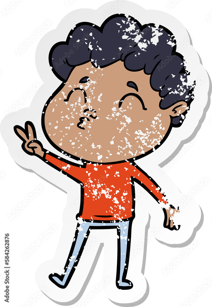 distressed sticker of a cartoon man pouting distressed sticker of a cartoon man pouting