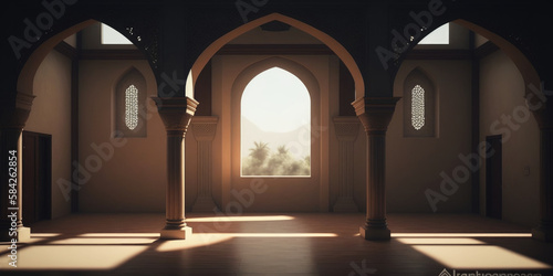 ai generated an illustration of the architectural design of interior of Muslim Mosque