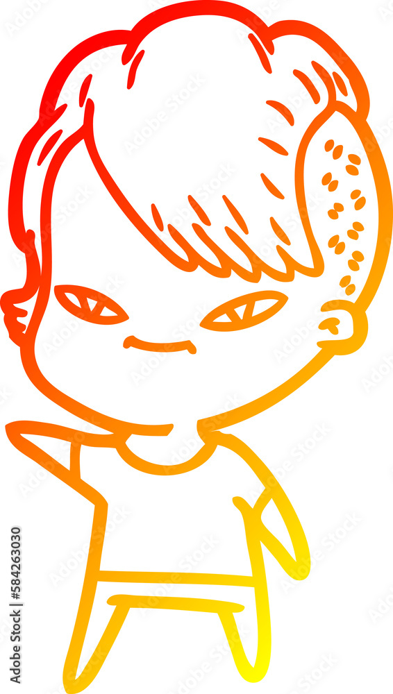 warm gradient line drawing cute cartoon girl with hipster haircut warm gradient line drawing cute cartoon girl with hipster haircut