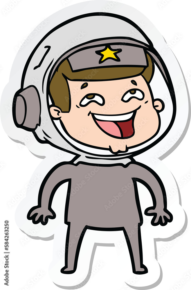 sticker of a cartoon laughing astronaut sticker of a cartoon laughing astronaut