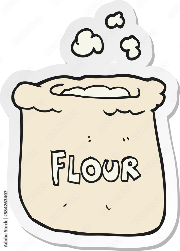 sticker of a cartoon bag of flour sticker of a cartoon bag of flour