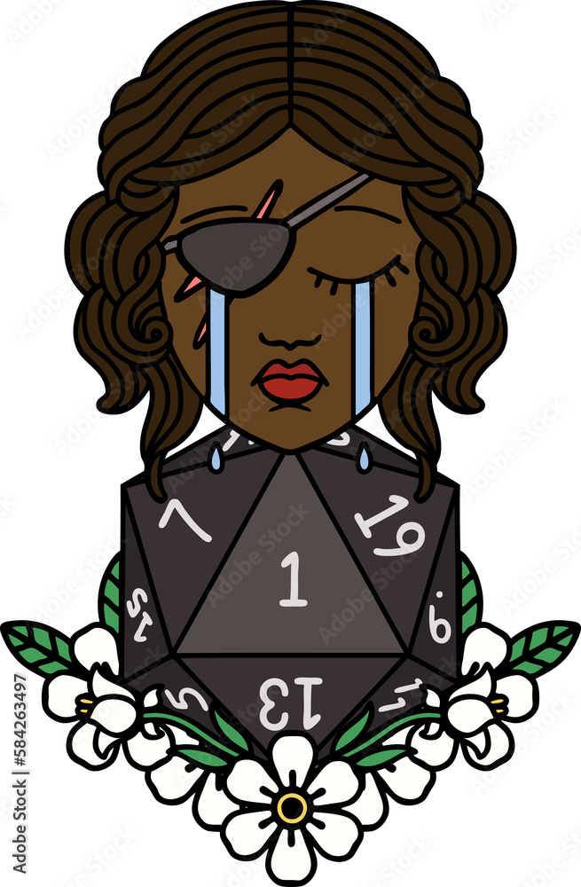 crying human rogue with natural one d20 roll illustration crying human rogue with natural one d20 roll illustration