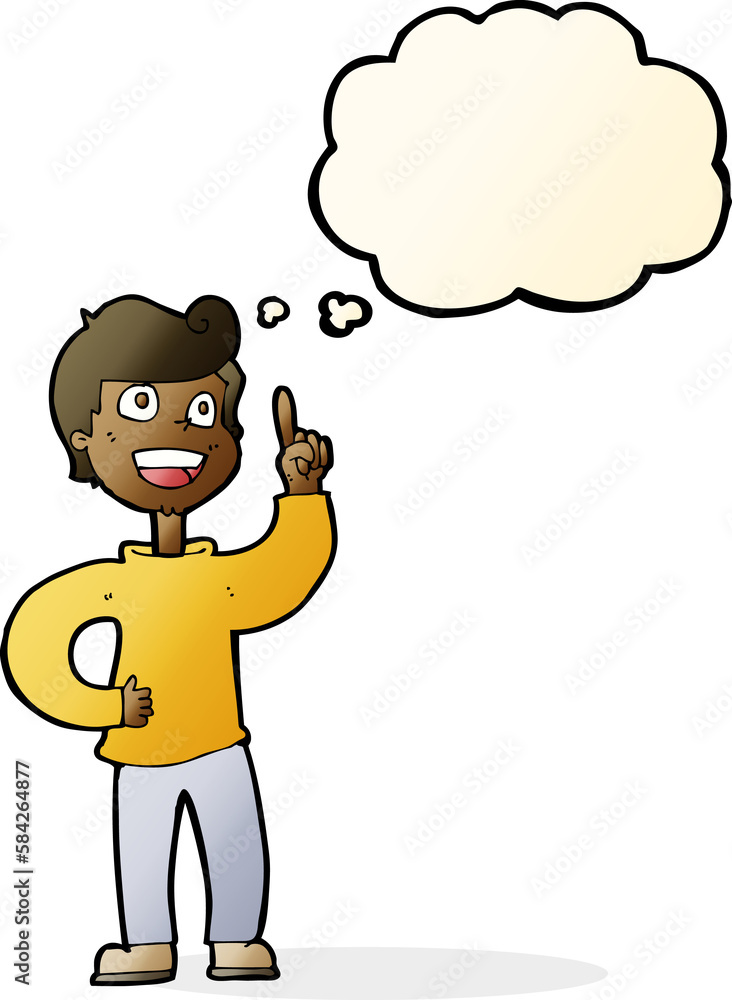 cartoon boy with great idea with thought bubble cartoon boy with great idea with thought bubble
