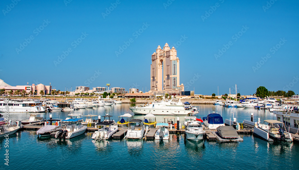 United Arab Emirates, Abu Dhabi, Sailing boats in the harbour