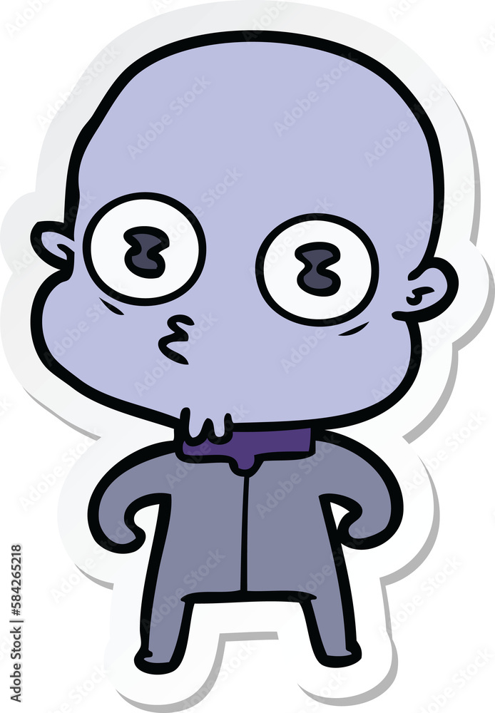 sticker of a cartoon weird bald spaceman sticker of a cartoon weird bald spaceman