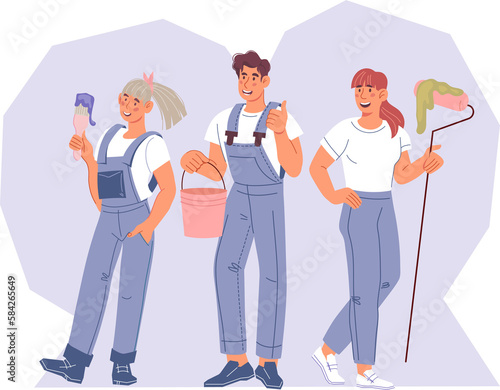 Fotografie Team of workmen for house renovation and repair service
