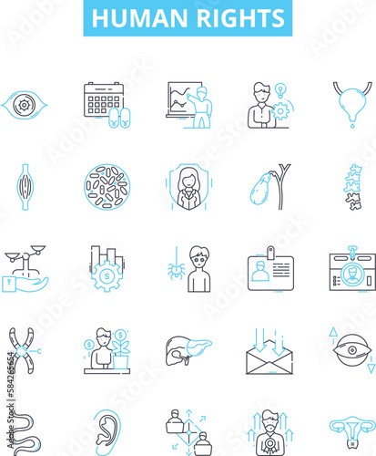 Human rights vector line icons set. Equality, Dignity, Respect, Liberty, Justice, Fairness, Equity illustration outline concept symbols and signs