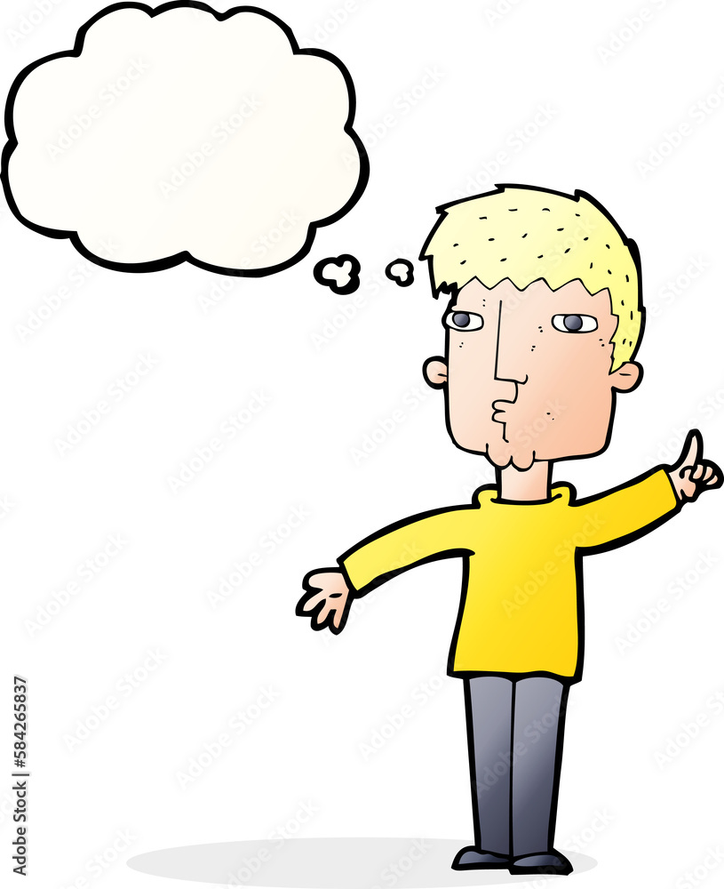 cartoon man raising point with thought bubble cartoon man raising point with thought bubble