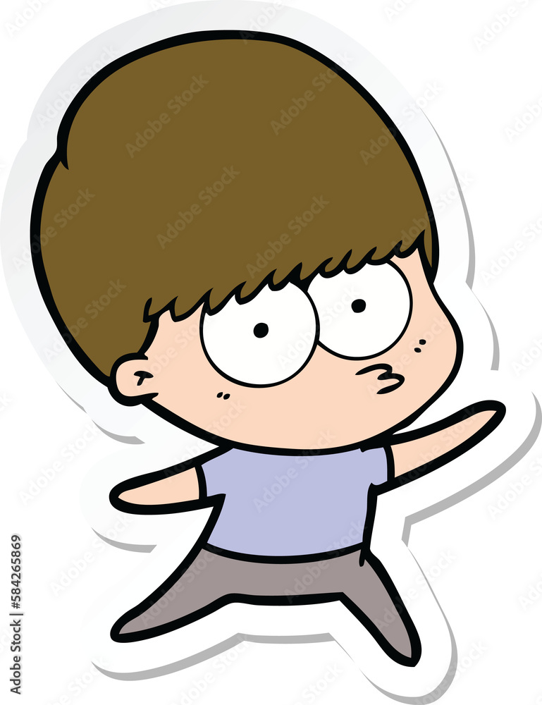 sticker of a nervous cartoon boy