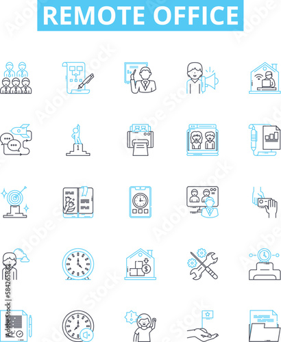 Remote office vector line icons set. Remote, Office, Teleworking, Telecommuting, Home-based, Distributed, Virtual illustration outline concept symbols and signs