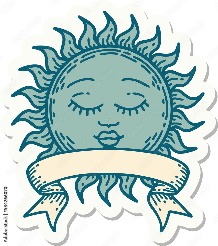 tattoo sticker with banner of a sun tattoo sticker with banner of a sun
