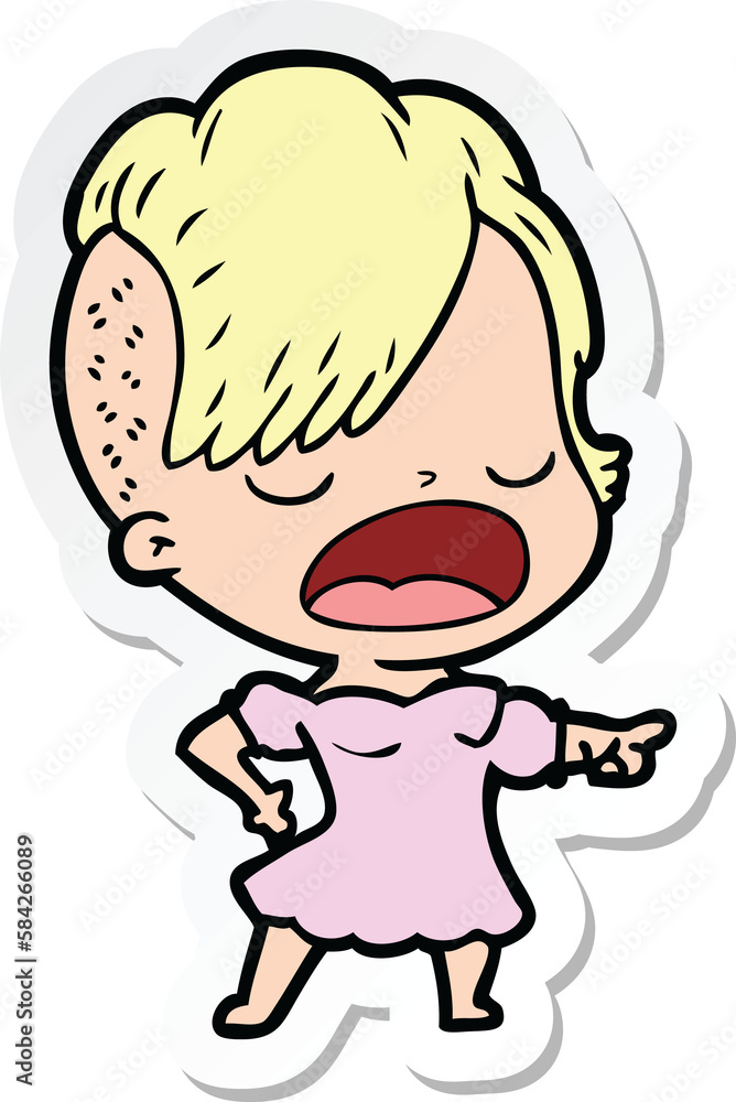 sticker of a cartoon cool hipster girl talking sticker of a cartoon cool hipster girl talking
