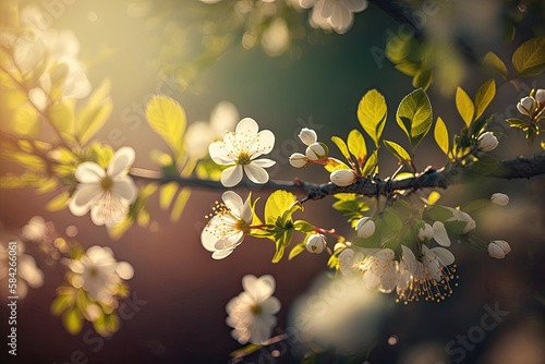 Glorious Spring Blossoms Dazzle in Sunlight - A Tree Branch Close-Up, Generative AI