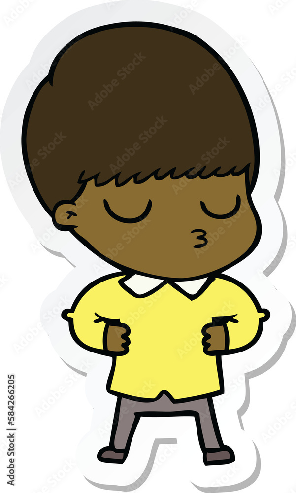 sticker of a cartoon calm boy