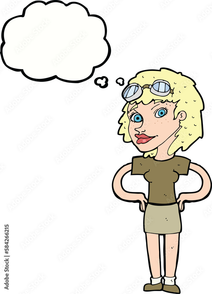 cartoon retro pilot woman with thought bubble cartoon retro pilot woman with thought bubble