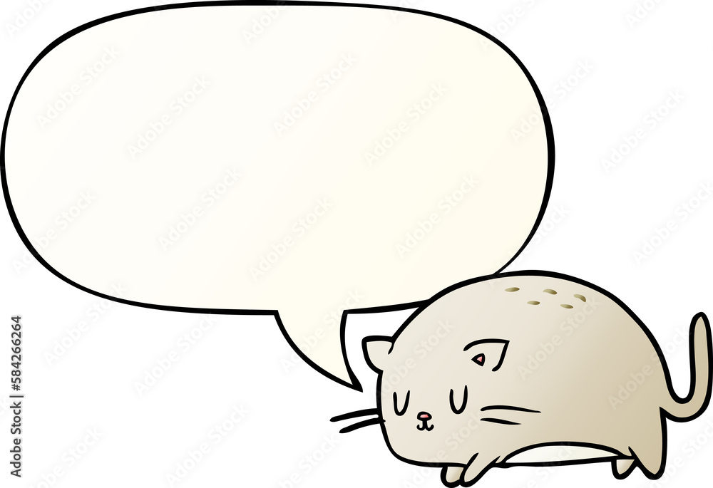 cute fat cartoon cat and speech bubble in smooth gradient style cute fat cartoon cat and speech bubble in smooth gradient style