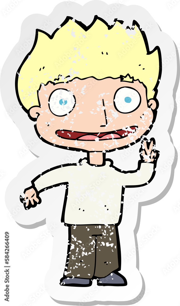 retro distressed sticker of a cartoon happy boy retro distressed sticker of a cartoon happy boy