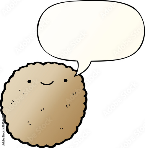 cartoon biscuit and speech bubble in smooth gradient style