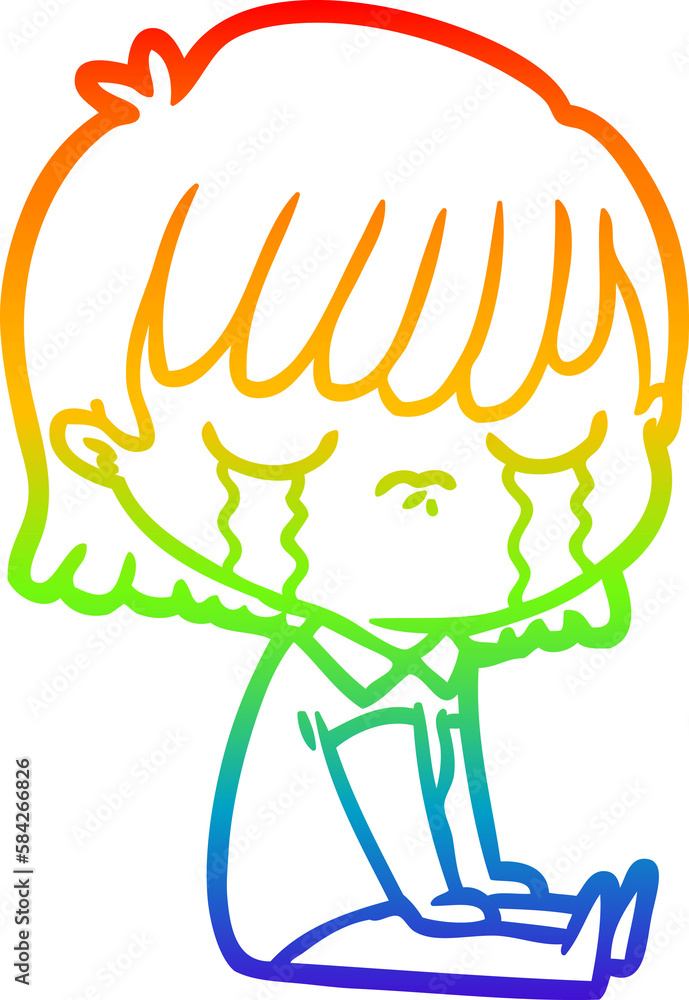 rainbow gradient line drawing cartoon woman crying rainbow gradient line drawing cartoon woman crying