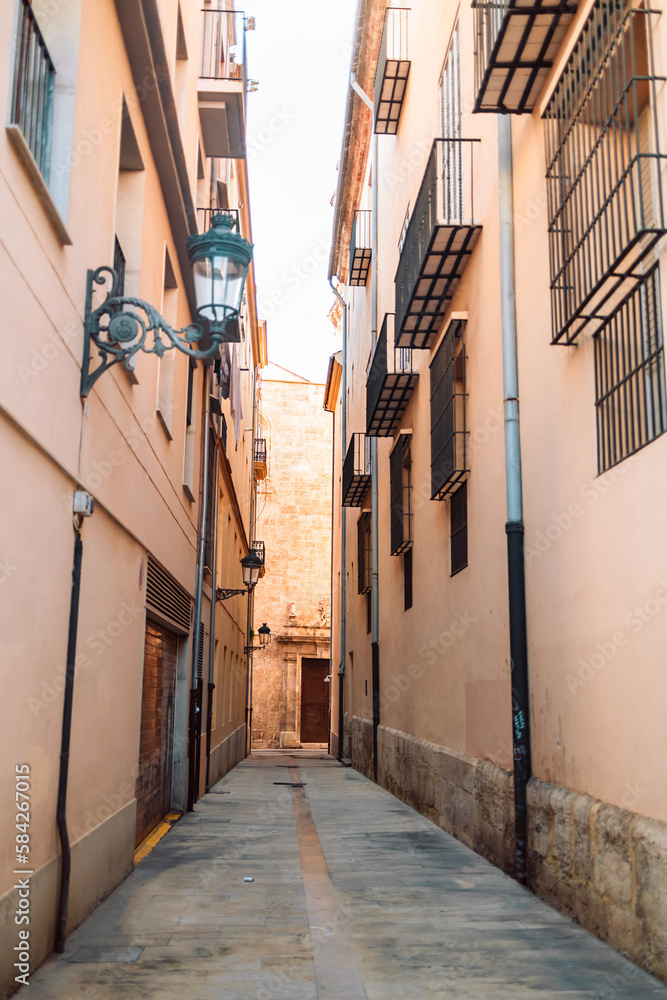 Narrow and picturesque streets of Valencia, Spain town.