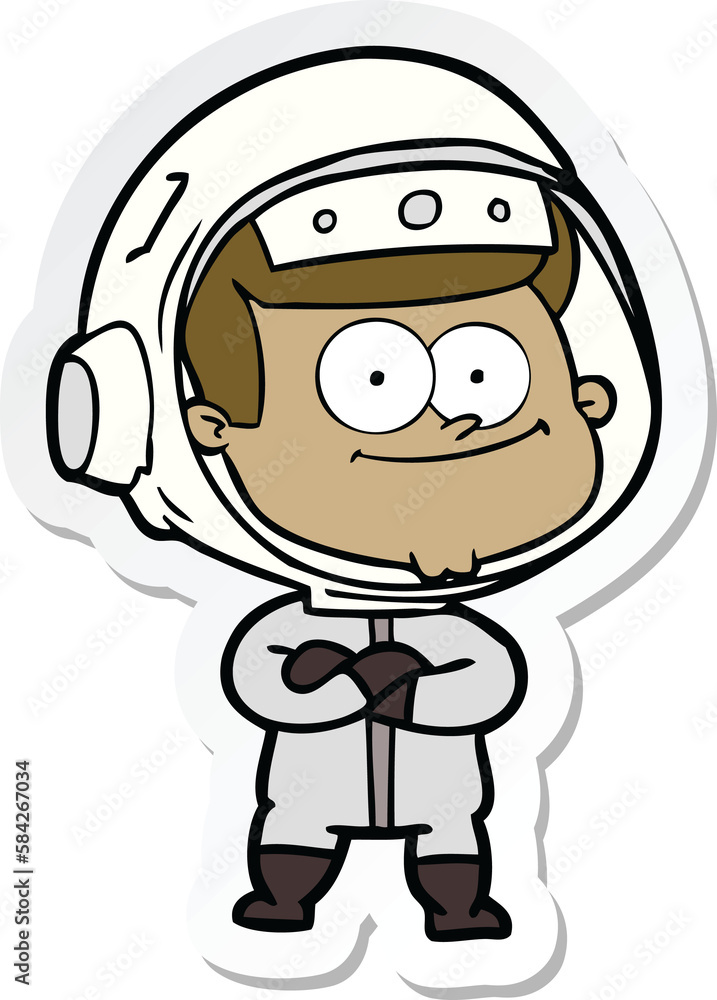 sticker of a happy astronaut cartoon