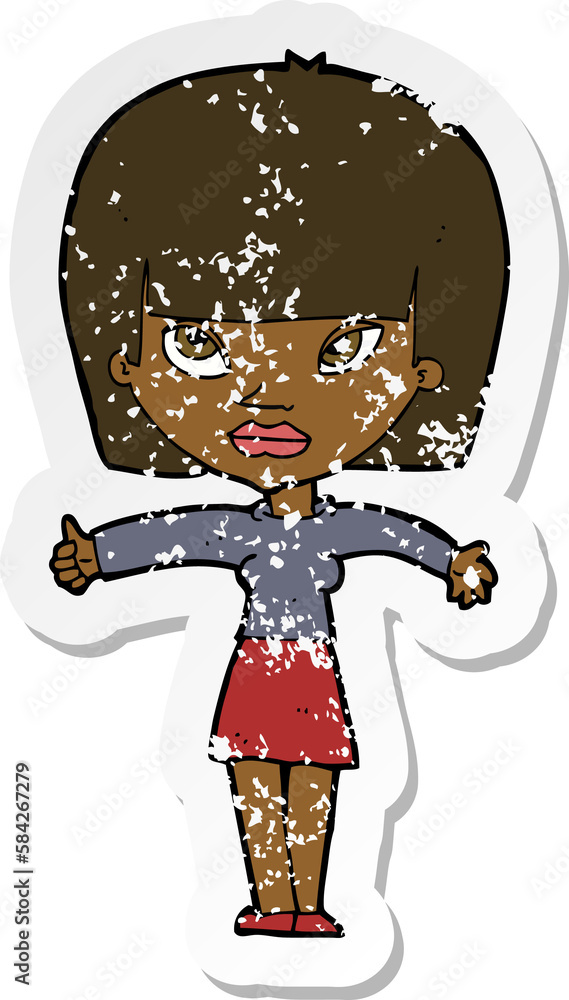 retro distressed sticker of a cartoon woman giving thumbs up symbol retro distressed sticker of a cartoon woman giving thumbs up symbol