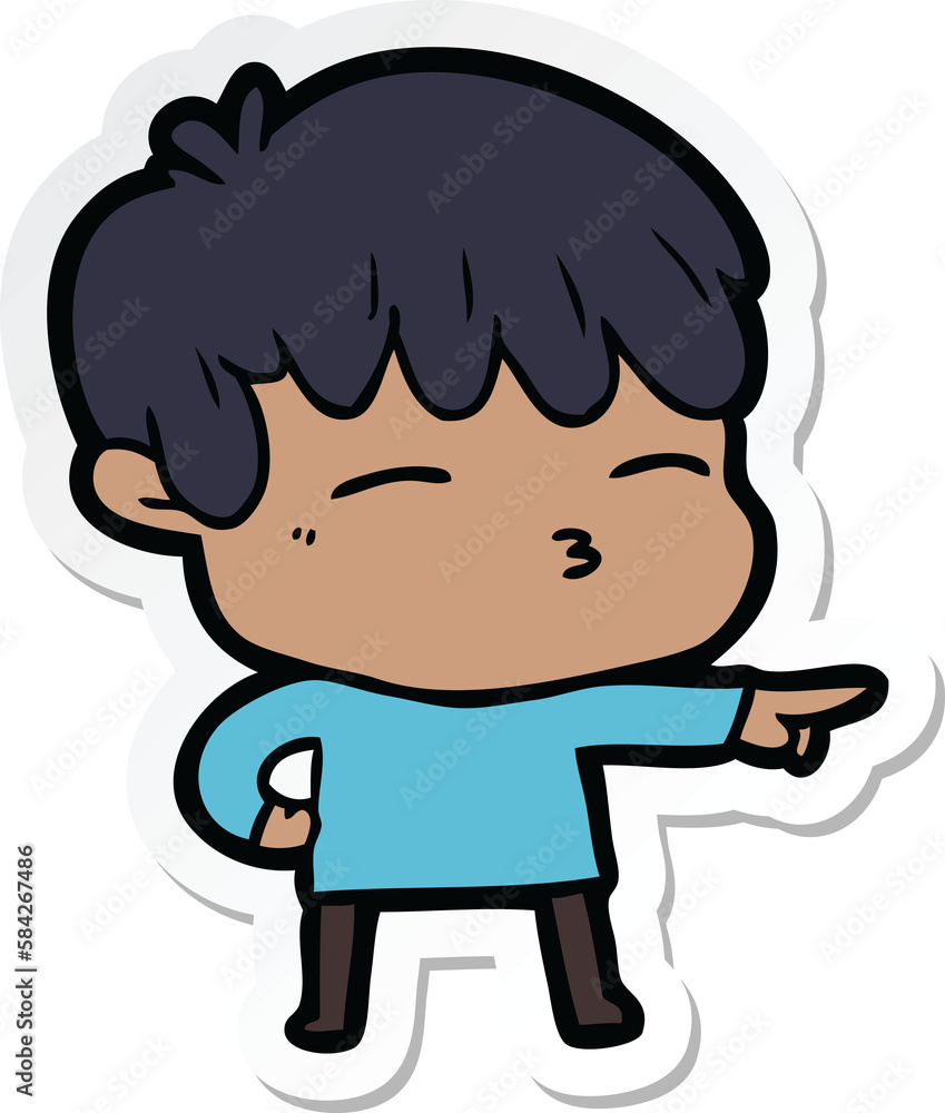 sticker of a cartoon curious boy sticker of a cartoon curious boy