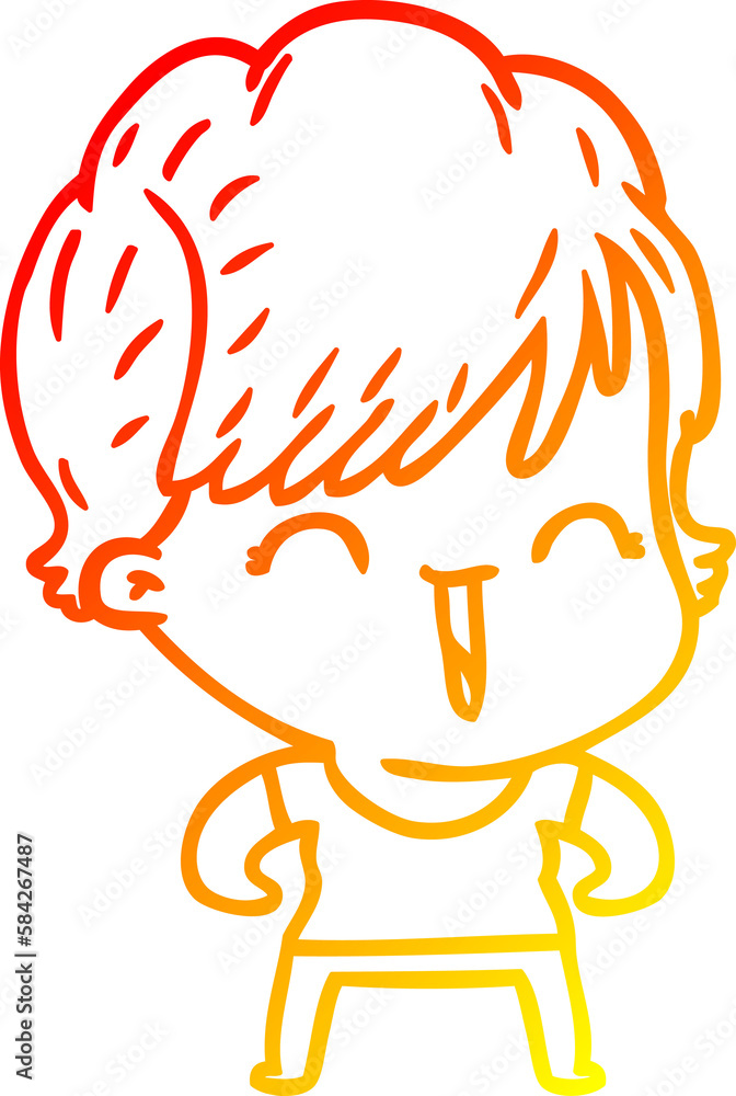 warm gradient line drawing cartoon laughing woman warm gradient line drawing cartoon laughing woman